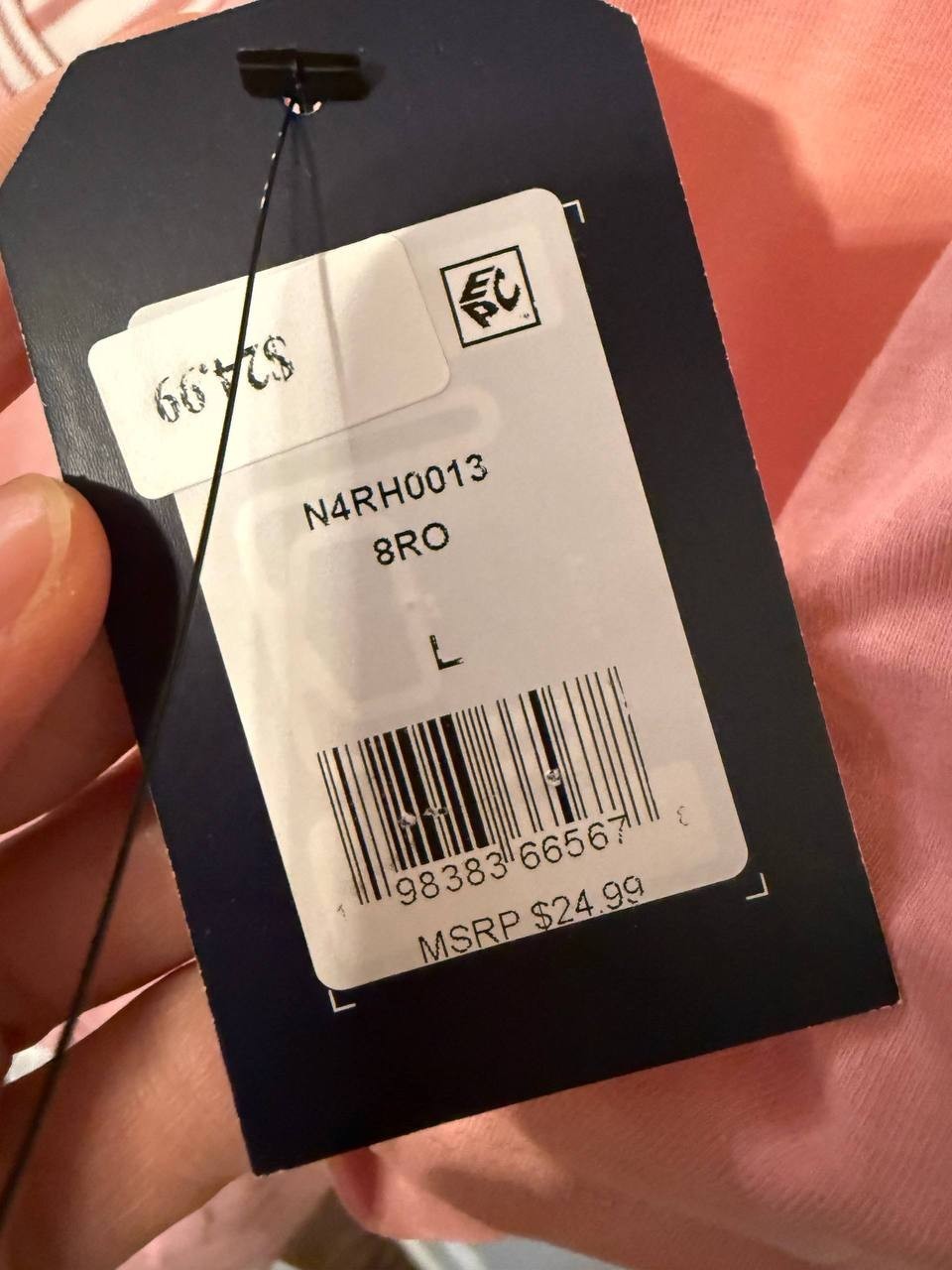 Nautica Jeans Solid Stripe‑Trim V‑Neck T‑Shirt – Bridal Rose –L– NWT –$24.99