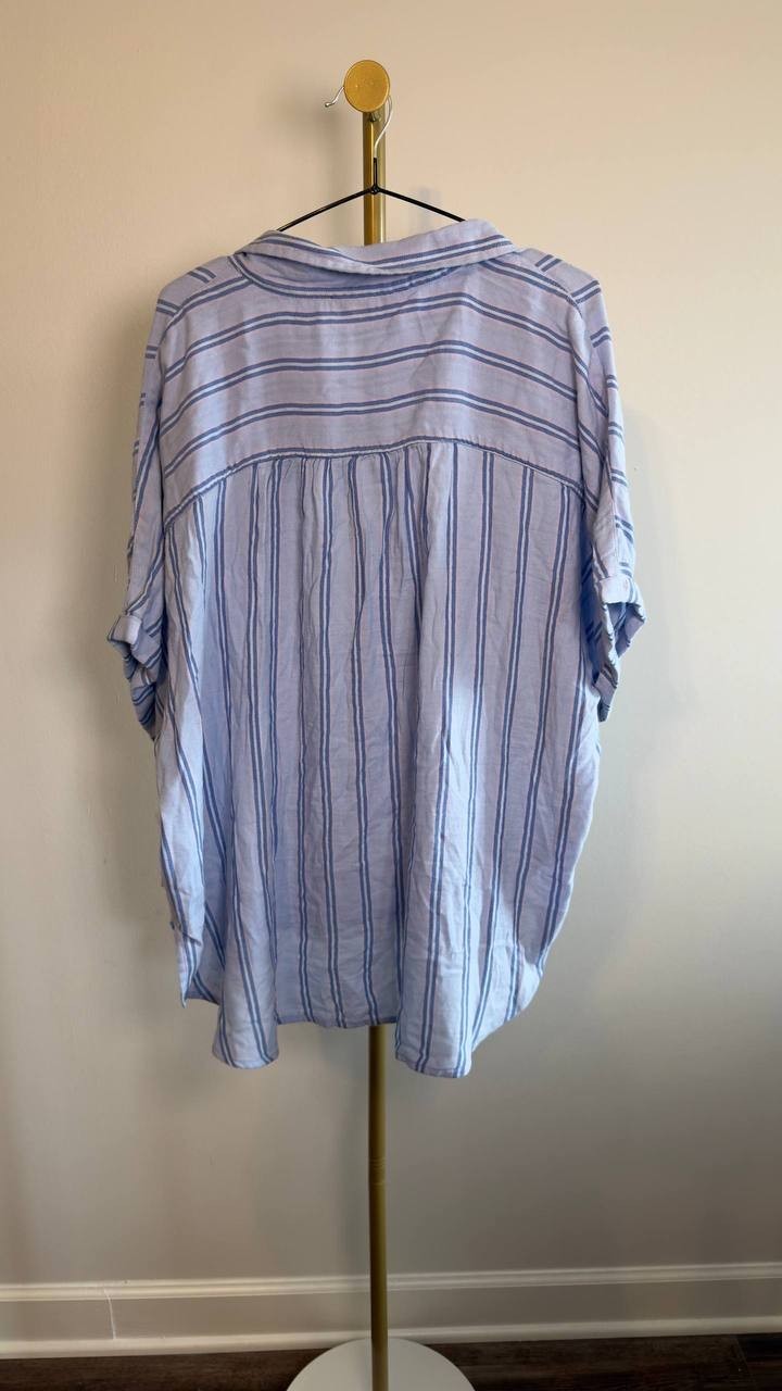 Gloria Vanderbilt Plus Size Short Sleeve Woven Shirt Blue 2X NWT $48