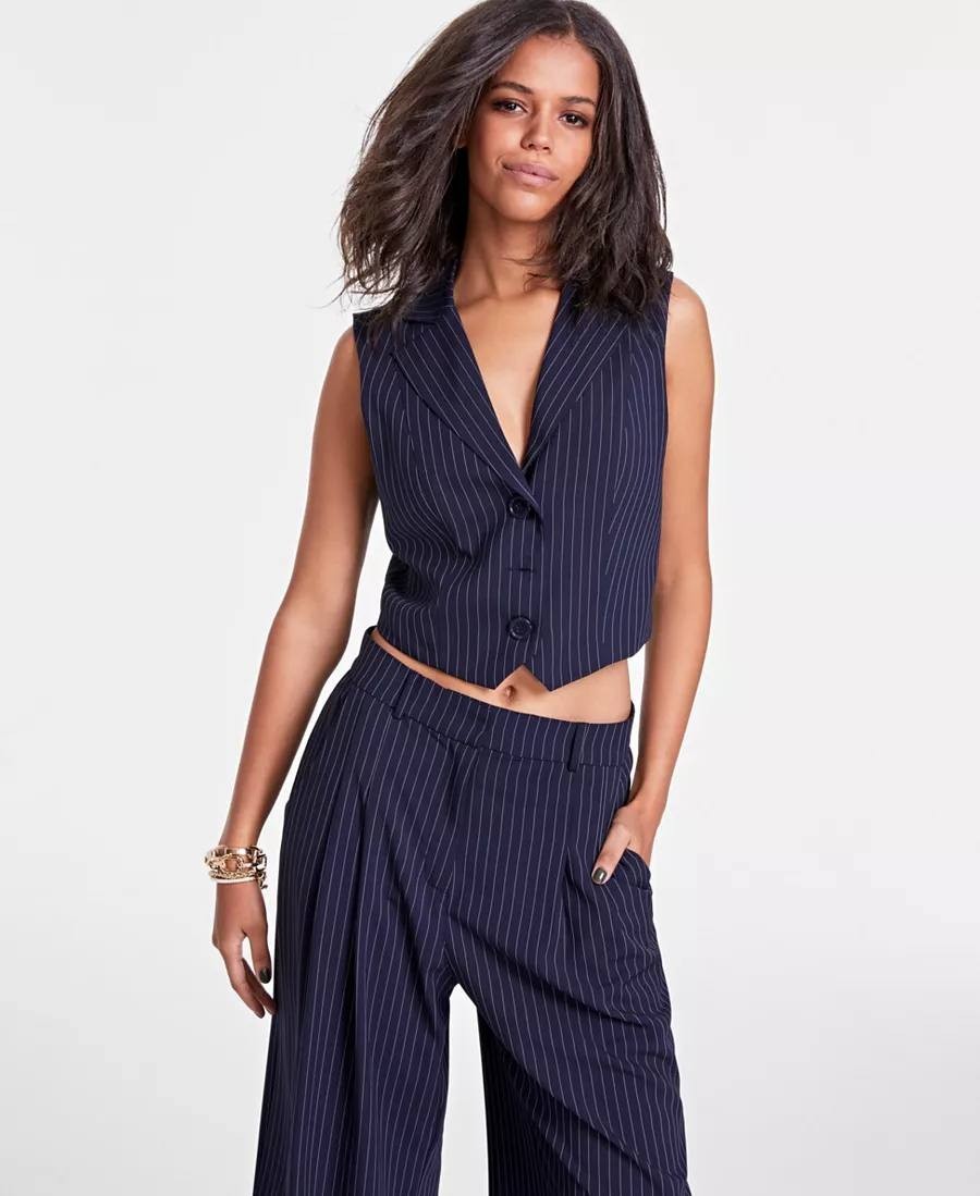 Bar III Petite Pinstriped Slim‑Fit Vest – Size SP – NWOT