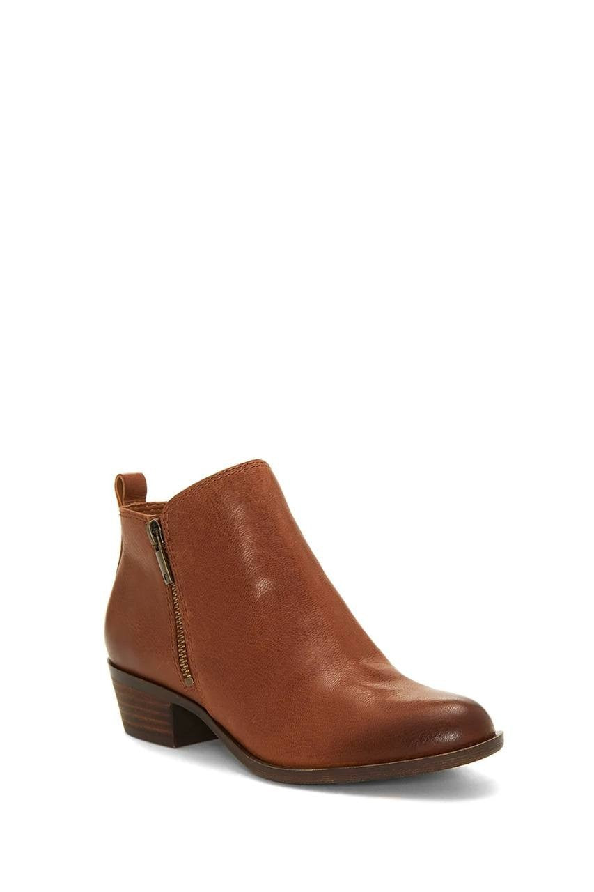 Lucky Brand Basel Booties 8M Toffee Leather Almond Toe Dual Zip NIB msrp$129