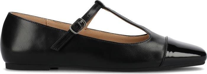 Journee Collection Thea T‑Strap Flats–Black–Size 11W–Faux Leather–New in Box