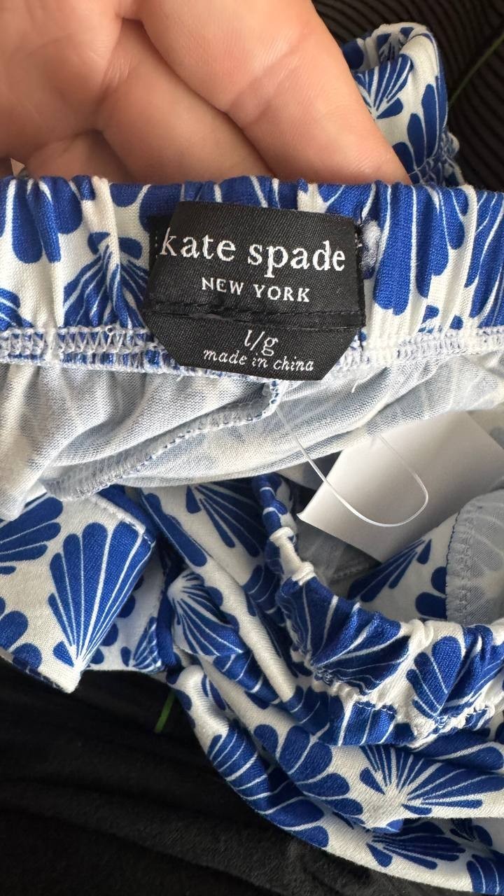 Kate Spade New York Blue Scallop Shell Pajama Set - Top &amp; Shorts L/G S/P