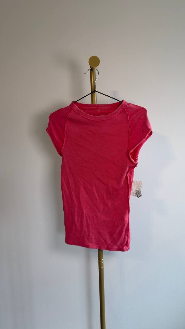 We The Free Ribbed Sleeveless Texture Tee Hibiscus  M NWT $38