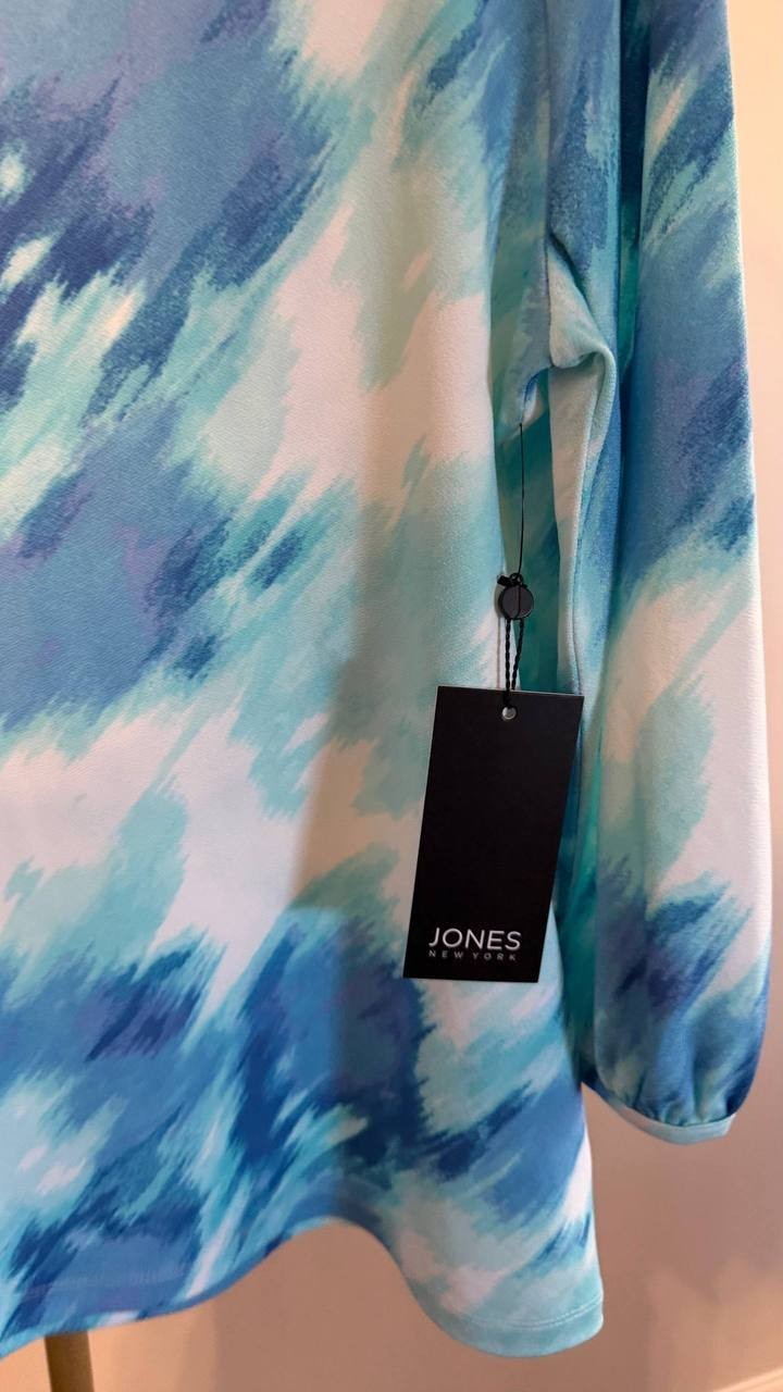 Jones New York Women’s Watercolor‑Print 3/4‑Sleeve Top Blue Multi S $59.50 NWT