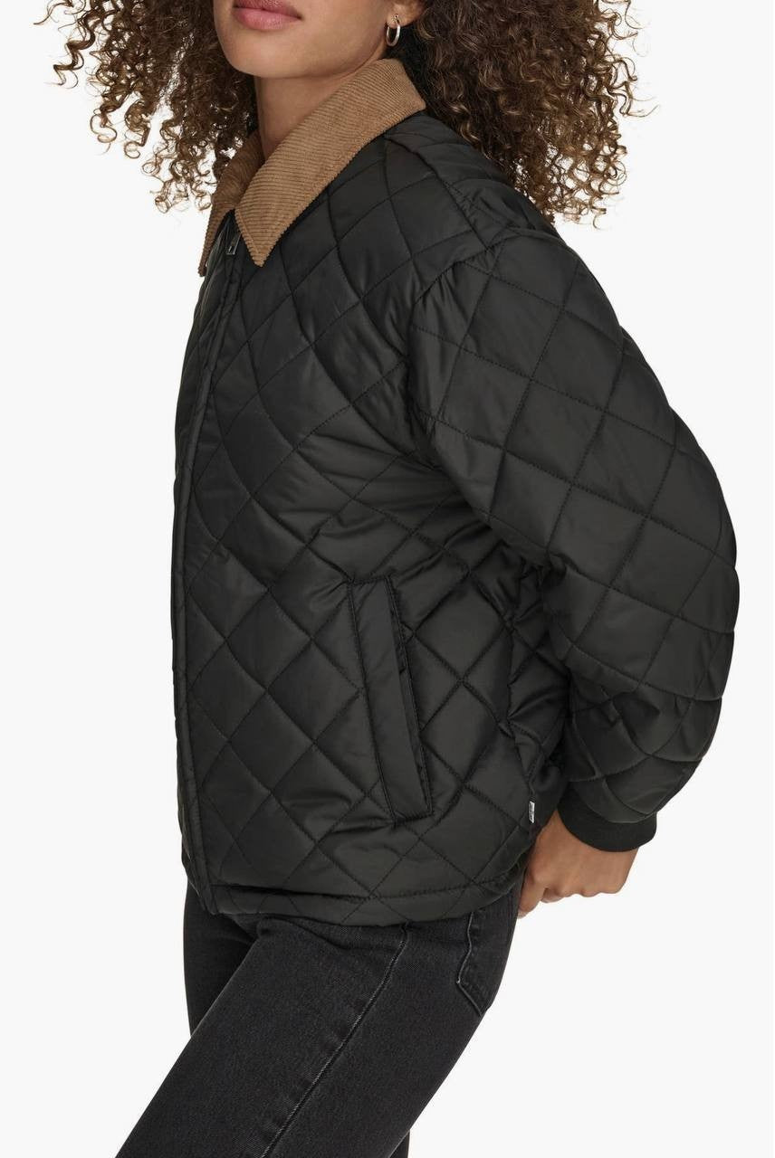 Levi's Quilted Water-Resistant Jacket Black Corduroy Trim Women's Size S