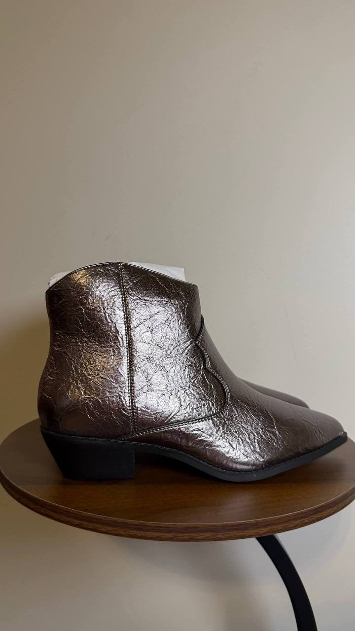 Journee Taliah Western Booties 8.5W Pewter Faux Leather Pointed Toe NIB msrp$100