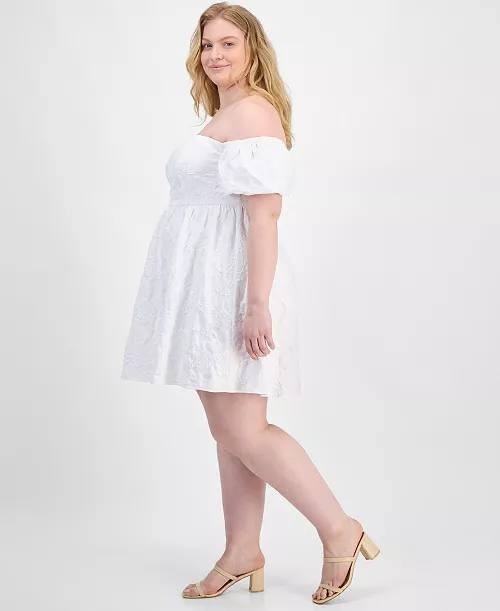 Seni & Cade Plus Off‑Shoulder Jacquard Fit & Flare Dress White 2XP NWT $89