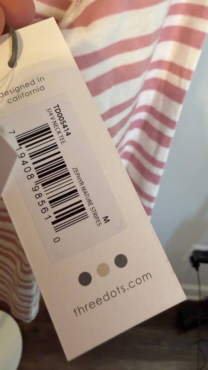 Three Dots Women’s 3/4 Sleeve British Tee Zephyr Stripes M $55 NWT