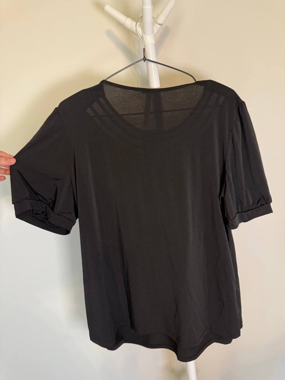 NY Collection Petite Short Puff‑Sleeve Mesh Inset Top – Black – Size PXL – NWT
