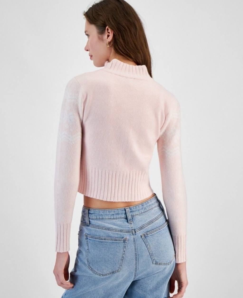 Planet Heart Cropped Zip Sweater Brown Pink Juniors M Knit Pullover NWT