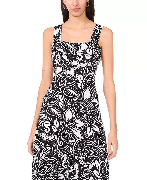Vince Camuto Square-Neck Maxi Dress M Rich Black Floral NWT $69
