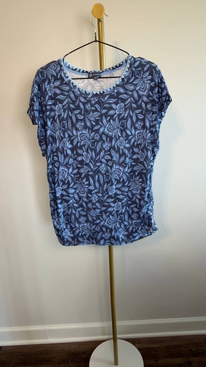 Democracy Printed Cap‑Sleeve Top Provence Blue PXL NWOT $48