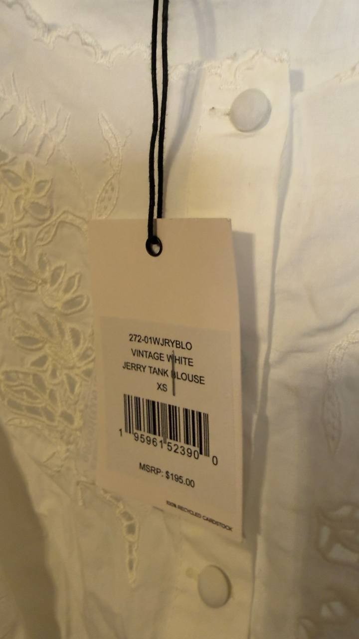 Re/Done Women’s Jerry Eyelet Tank Vintage White XS NWT $195