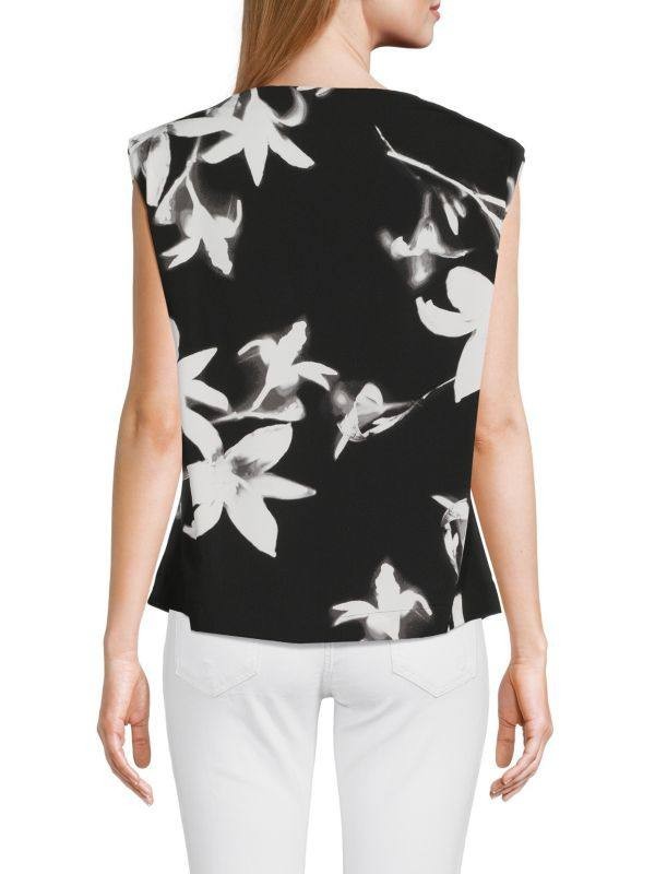 Calvin Klein Boatneck Top – Size M – NWT – Black Sleeveless Floral Texture