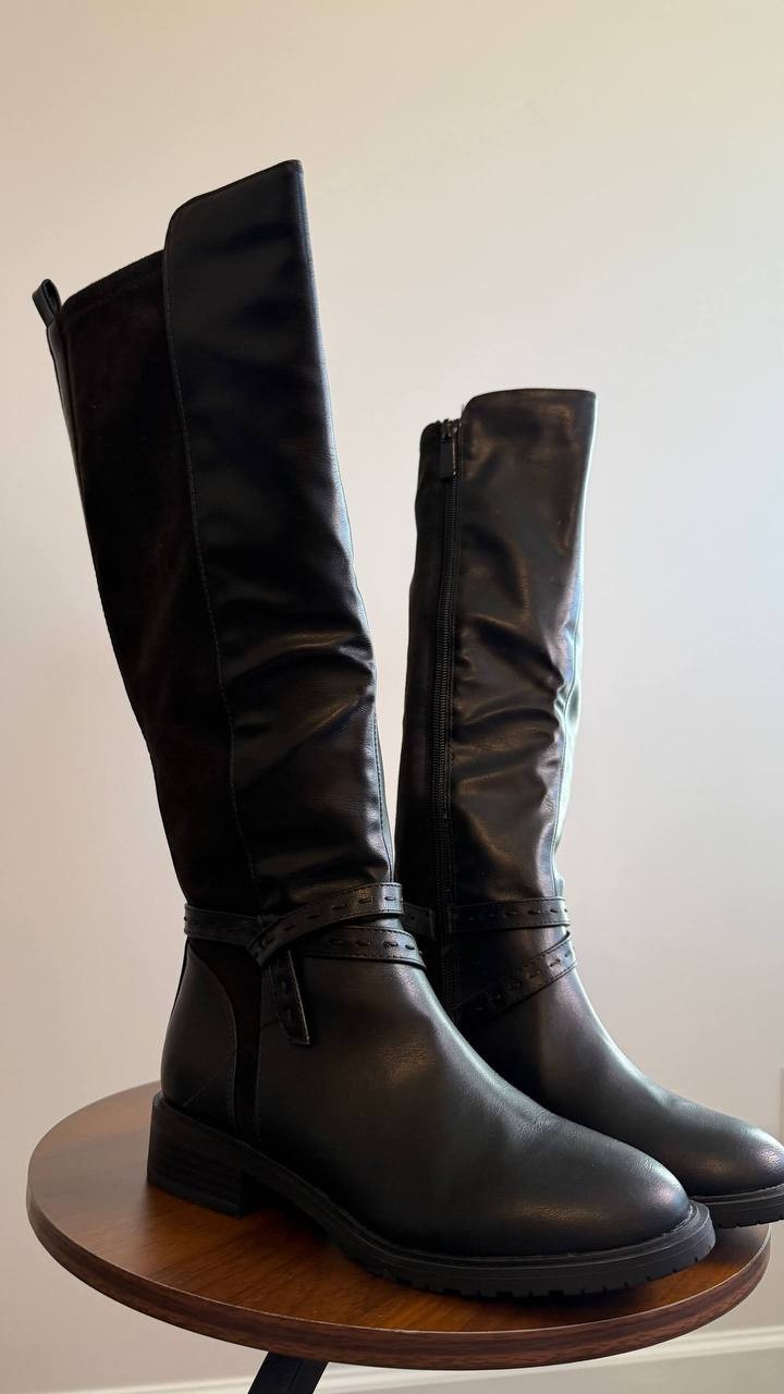 Style & Co Verityy Block Heel Boots Black 6.5M Microfiber Man‑Made $99.90 NWB