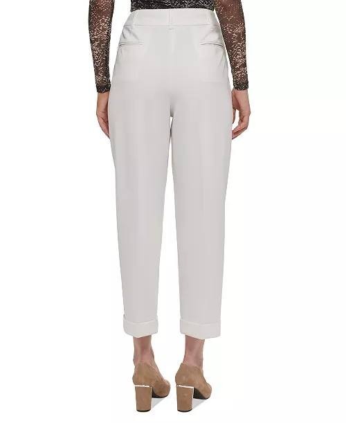 DKNY Pleated Straight‑Leg Cuffed Cropped Pants – Size 10 – NWT – MSRP$99