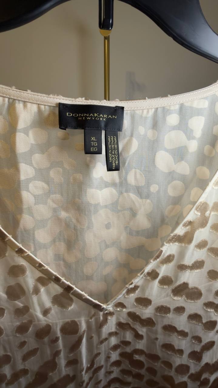 Donna Karan New York Cap‑Sleeve Silk‑Blend Burnout Blouse Beige XL NWT $129