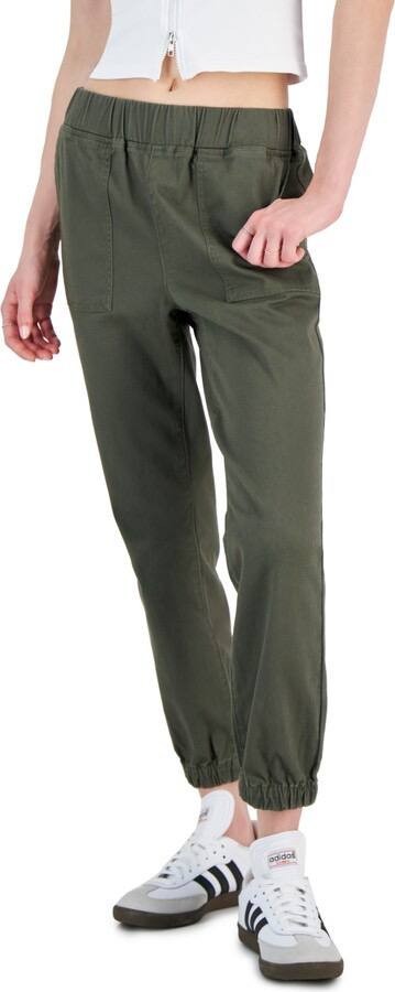 Tinseltown Women's Jogger Pants Cotton Denim Beaded Pockets Black Olive