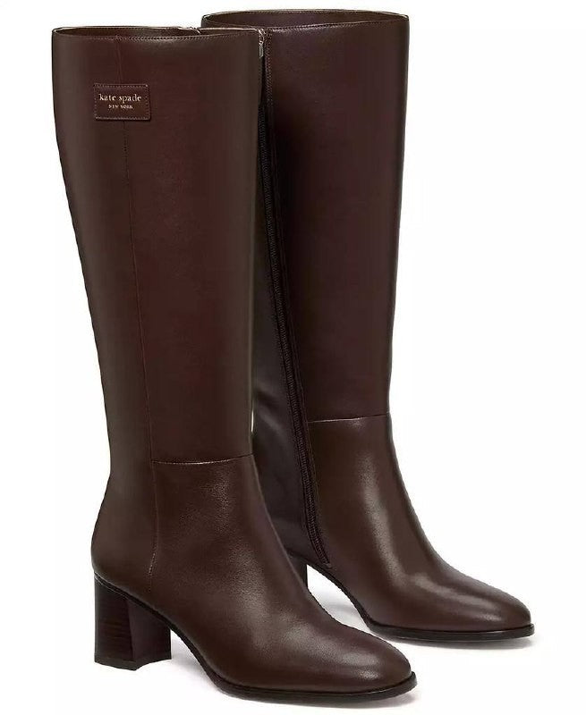 Kate Spade Aimee Boots 8.5B Hot Fudge Leather Tall Almond Toe NIB msrp$348