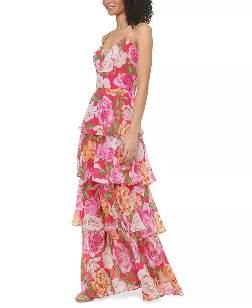Eliza J Floral Tiered Gown – Size 2 – NWT – V-Neck Sleeveless Multicolor Chiffon