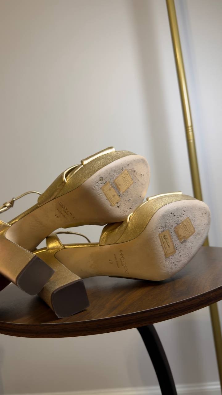 Jimmy  Choo  Platform  Sandals  Gold  Pre‑owned Size 40   $250
