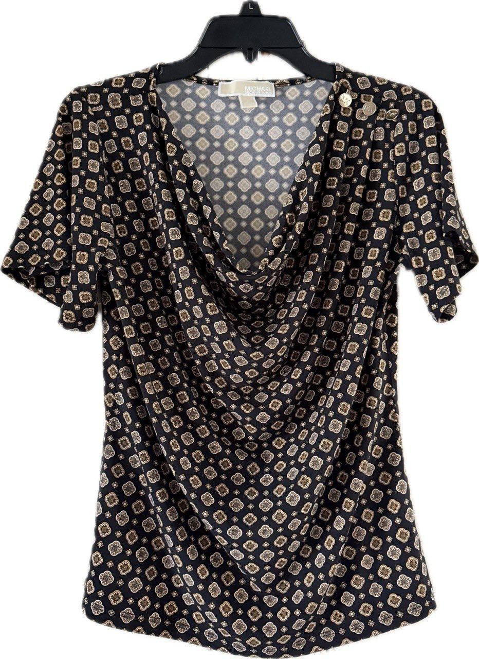 Michael Kors Geometric Print Cowl-Neck Blouse – Size S