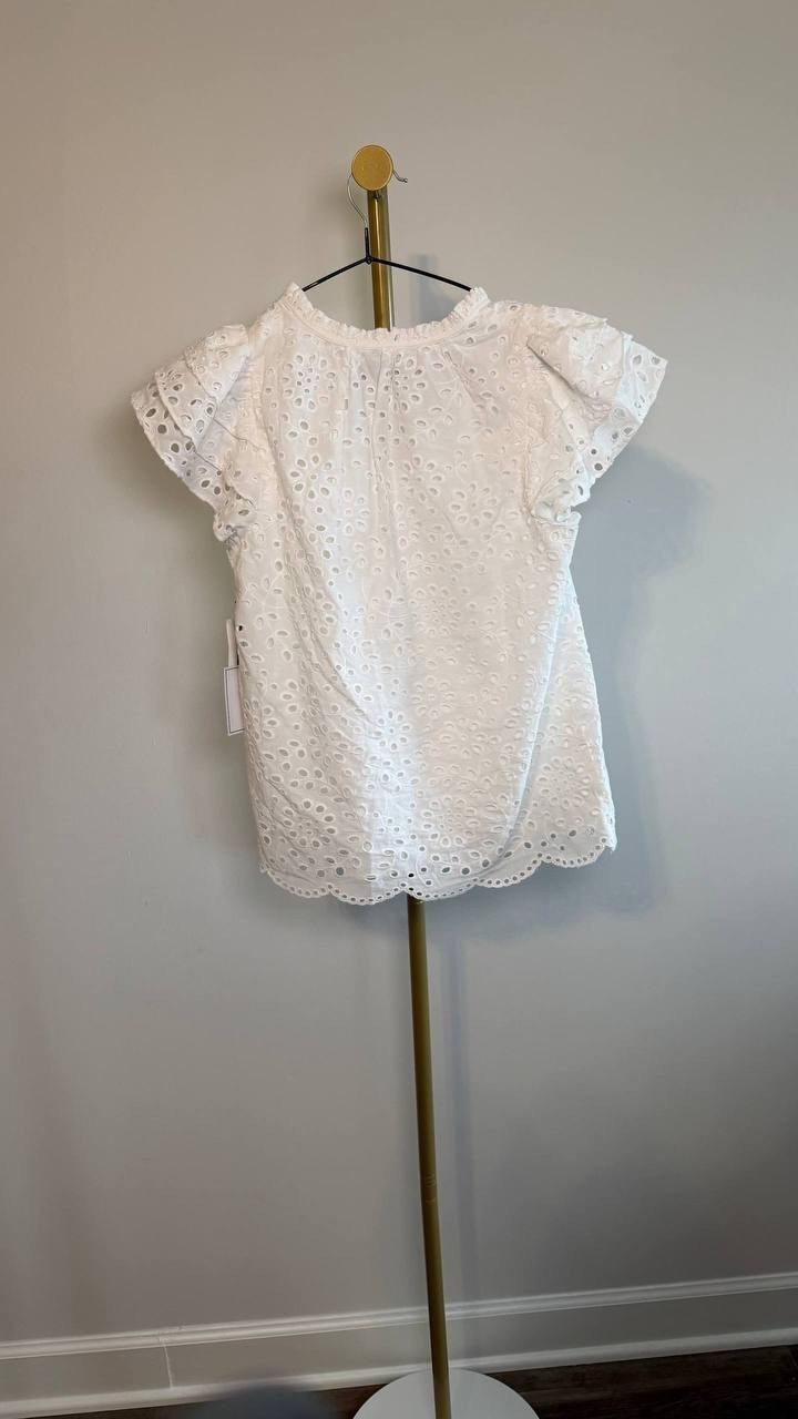1.STATE Eyelet Flutter‑Sleeve Split‑Neck Top White XS NWT $79