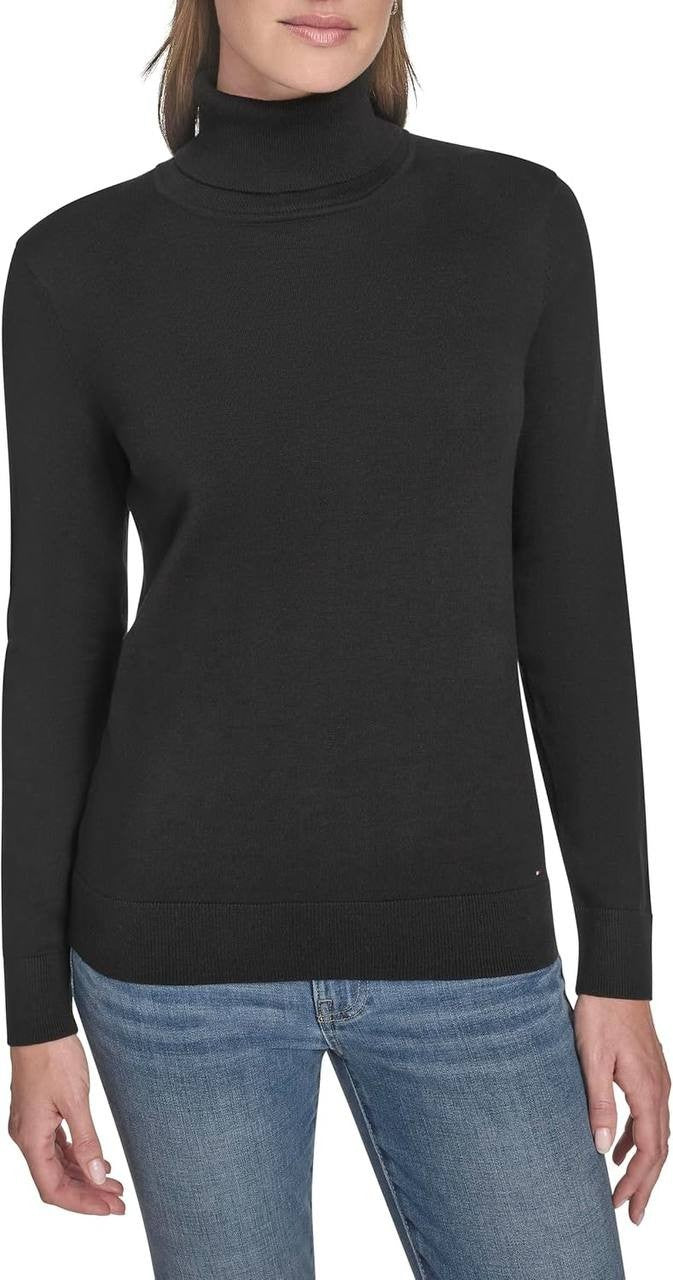 Tommy Hilfiger Cotton Lightweight Turtleneck Long Sleeve Top Black S/P NWT $69