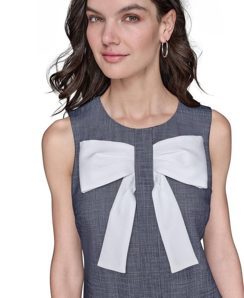 Karl Lagerfeld Paris Women’s Bow Front Sleeveless Dress Blue Gray 8 $169 NWT