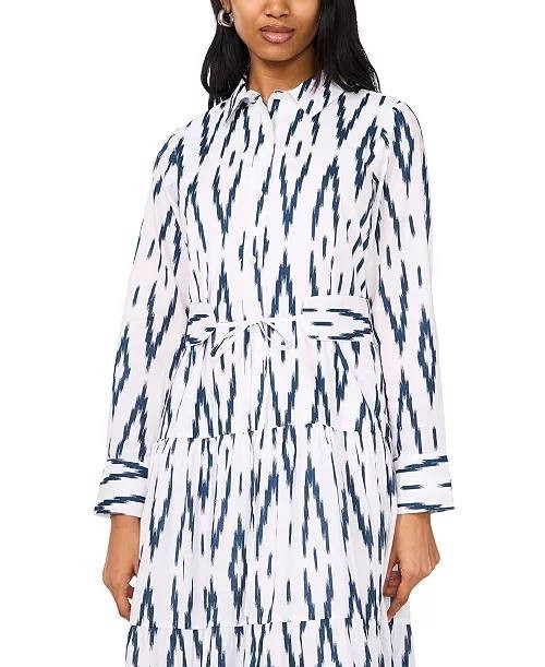 MSK Self‑Belt Long‑Sleeves Maxi Dress White/Black M NWT $109