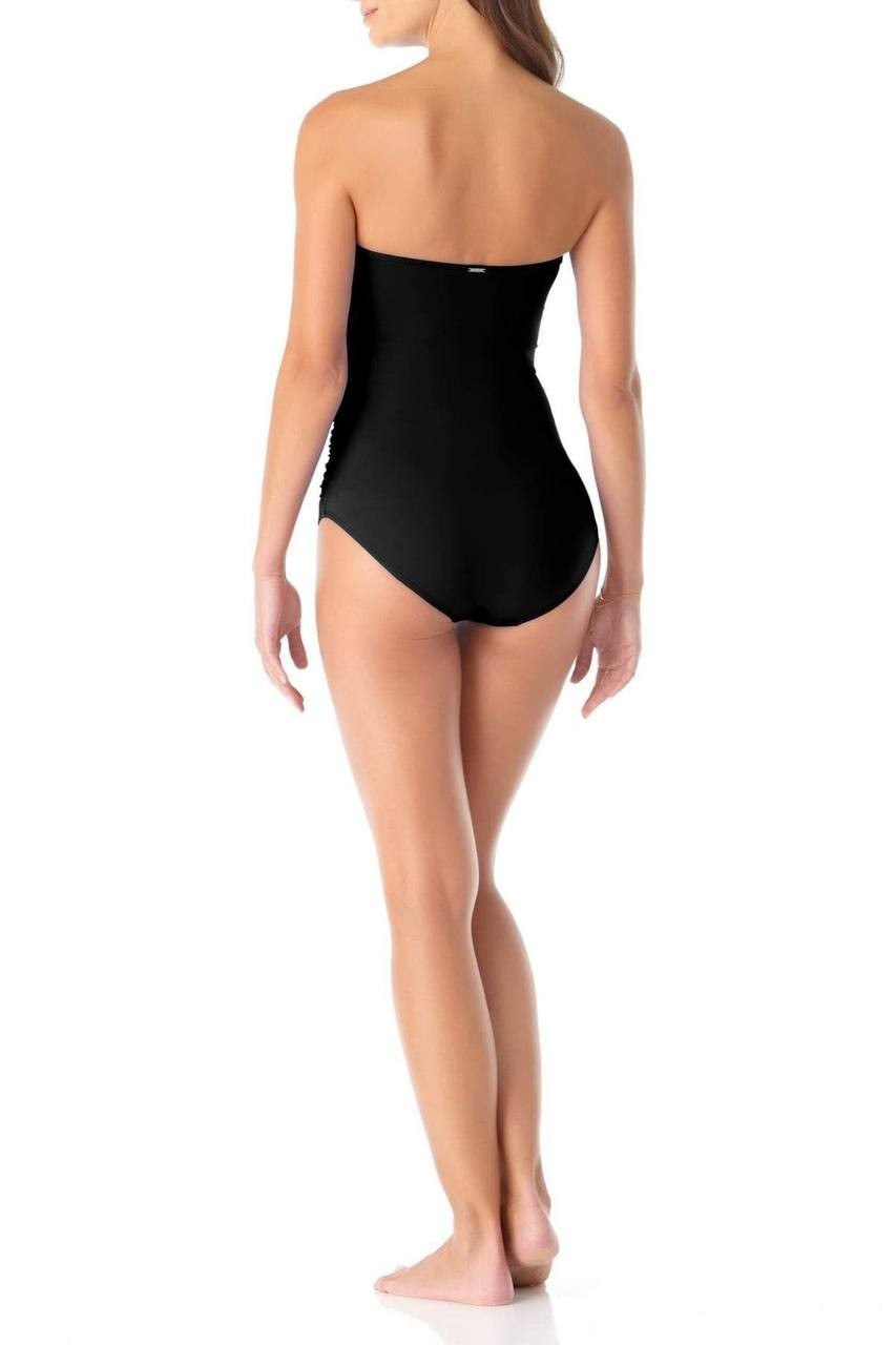 Anne Cole Twist Front Shirred One Piece Swimsuit Black 16 NWT $88