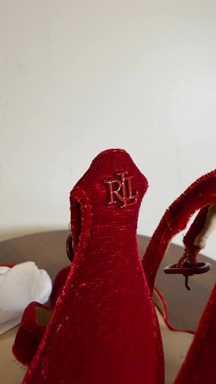 Lauren Ralph Lauren Red Velvet Mid Heel Sandals 7.5B NIB MSRP $148
