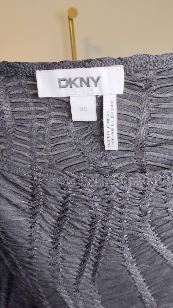 DKNY Textured Boat‑Neck Short‑Sleeve Top Black XS NWT $69