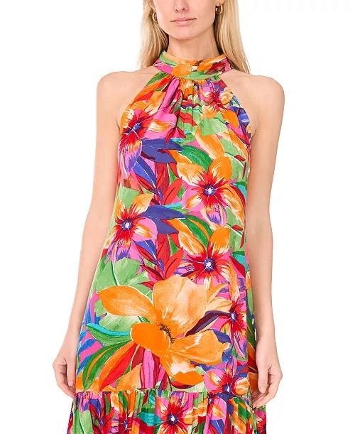 MSK Printed Halter Tie‑Back Tiered Maxi Dress Multi S NWT $69
