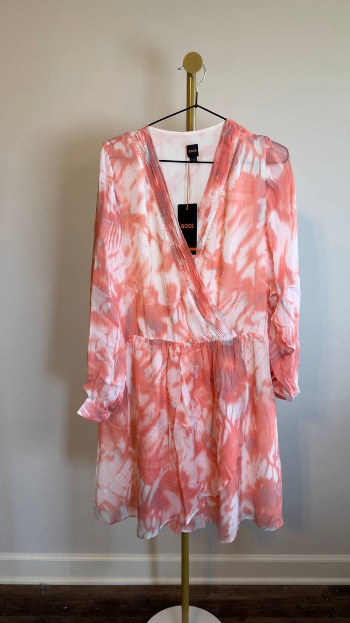 BOSS Print Long Sleeve Faux Wrap Dress Multi 10 NWT $199