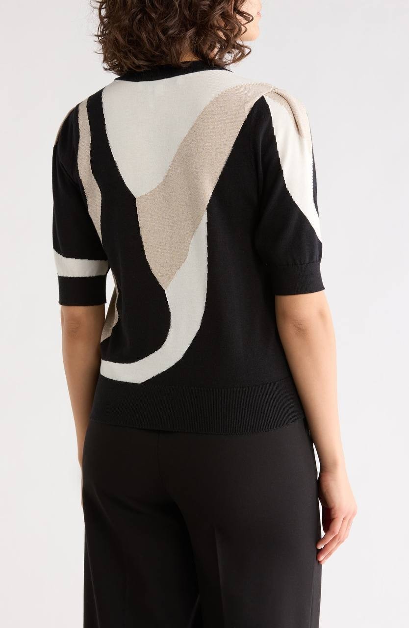 DKNY Short‑Sleeve Color‑Block Sweater Multi XL NWT $79