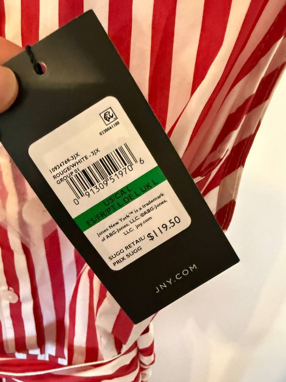 Jones New York Red Striped Midi Shirtdress – Size L – NWT – $119.50