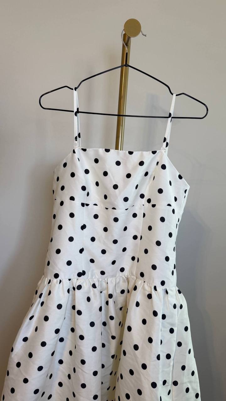 French Connection Polka Dot Midi Dress Black White Size6 NWTdamage-broken zipper
