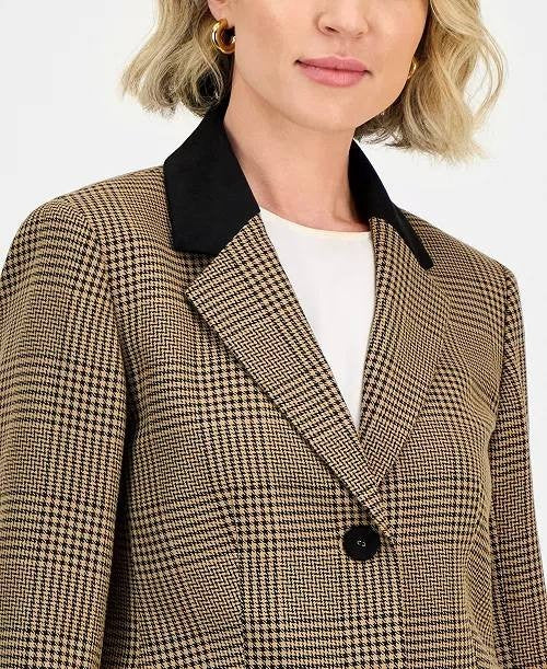 Kasper Plaid Two‑Button Notch‑Collar Jacket Pink Perfection Multi 8P NWT $139