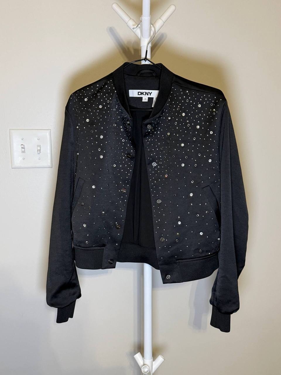 DKNY Women’s Studded Snap‑Front Long‑Sleeve Bomber Jacket – XS – NWT – $159