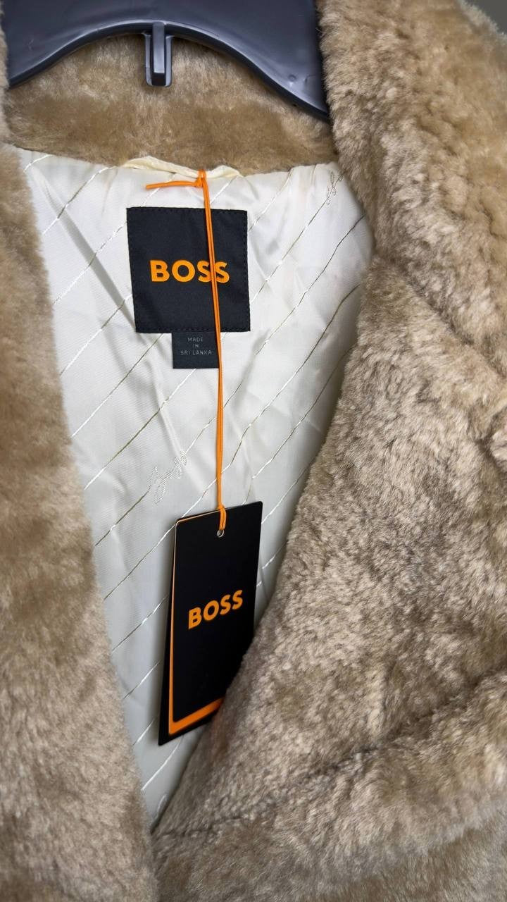 BOSS Orange Oversized Teddy Faux‑Fur Coat Camel 12 NWT $349