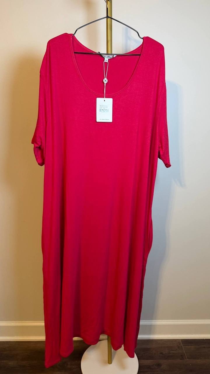 White Mark Plus Size Short Sleeve Pocket Swing Midi Dress Magenta 3XL NWT $68