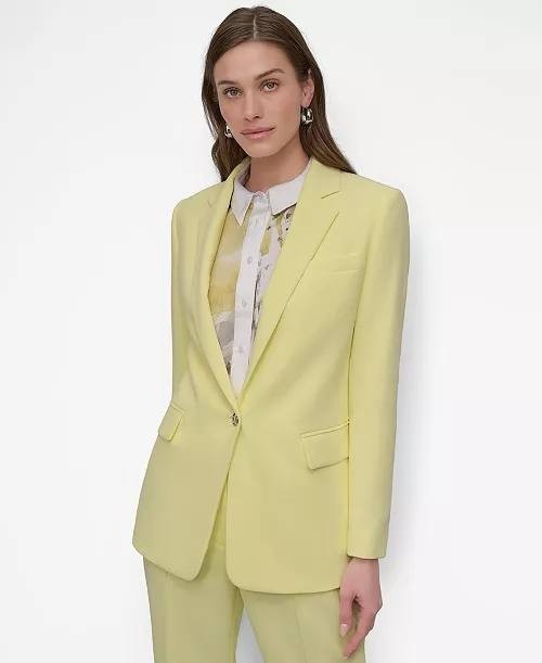 DKNY Women’s Notch Collar One Button Long Sleeve Jacket Yellow Size 14 NWOT $169