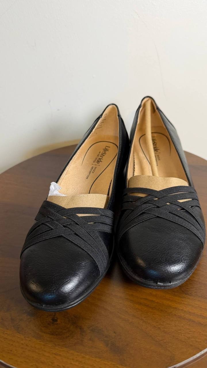LifeStride Incredible 2 Flats 7.5M Black Slip‑On Wedge Comfort NIB msrp$79
