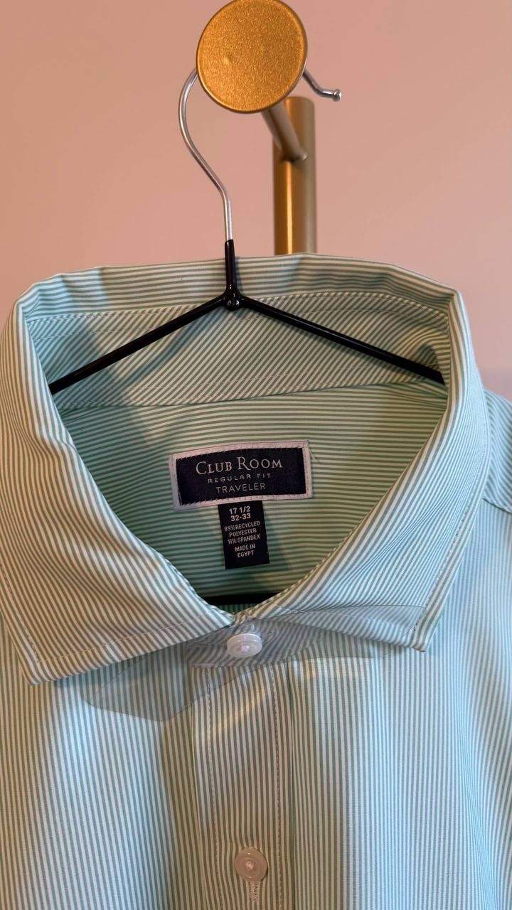 Club Room Men’s Regular Fit Traveler Fine Stripe Dress Shirt 17.5 32/33 $60 NWT