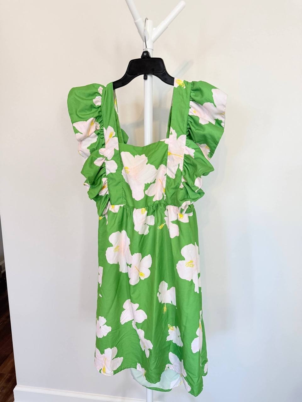 The Lulo Project Floral Ruffle‑Sleeve Dress Green XL NWOT Vibrant Print