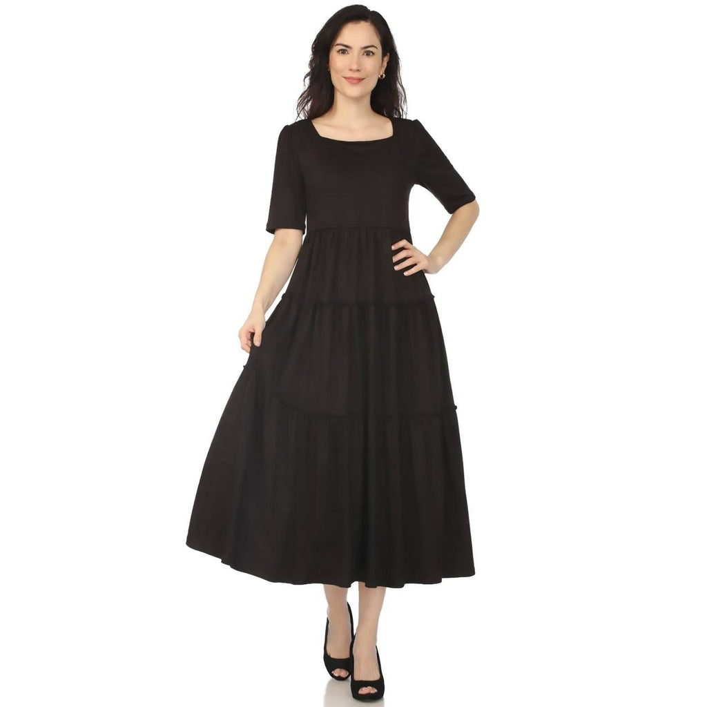 White Mark Square Neck Short Sleeve Tiered Maxi Dress Black M NWT $86