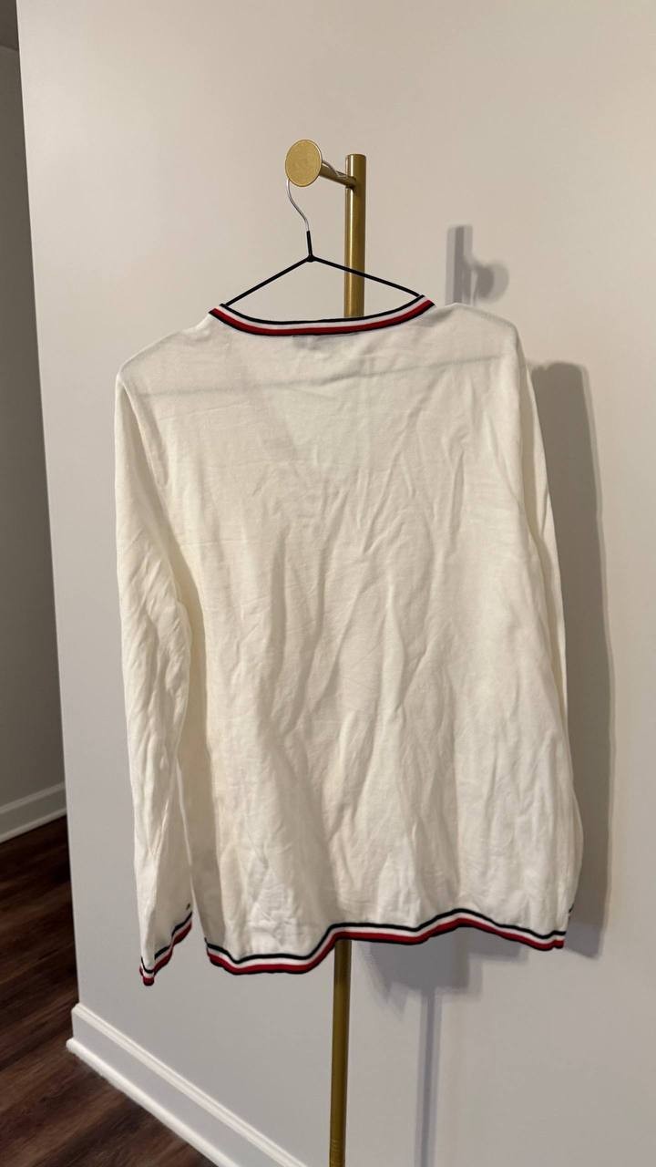 Tommy Hilfiger Cotton Hotfix V‑Neck Sweater White XXL Good Condition msrp$69.50