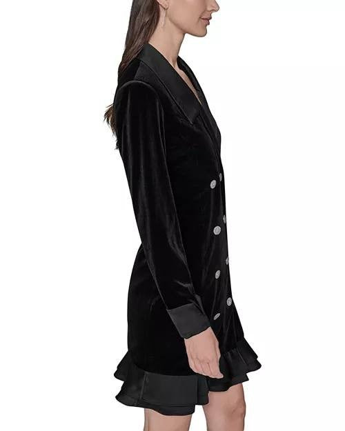 Karl Lagerfeld Paris Stretch Velvet Blazer Dress Black 8 $188 NWT