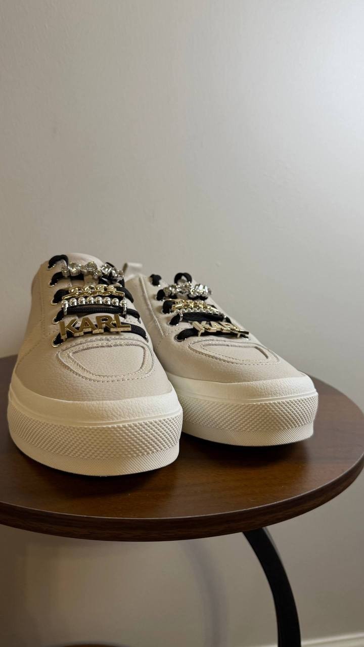Karl Lagerfeld Gretel Sneakers 9M White Leather Embellished New In Box msrp$139